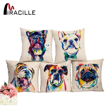 

Miracille Square 18" French Bulldog Printed Decorative Sofa Throw Cushion Pillows Pets Dogs Outdoor Living Room Decor