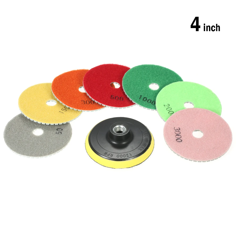 7pcs 4" Diamond Flexible Wet Polishing Pads sanding Grinding Disc +1pc