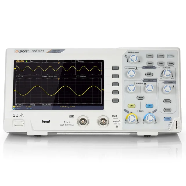 OWON SDS1102 осциллограф 2-канальный цифровой осциллографы 100 МГц полоса пропускания 1GS/s высокая точность осциллограф