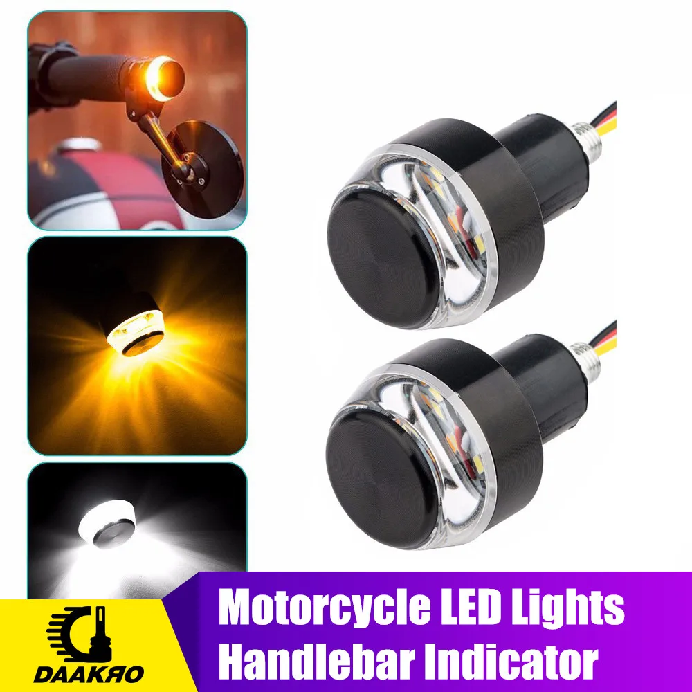 

2PCS Motorcycle Turn Signal LED Lights Steering Indicator Blinker Handle Bar End Handlebar Aluminum Alloy Daytime Running