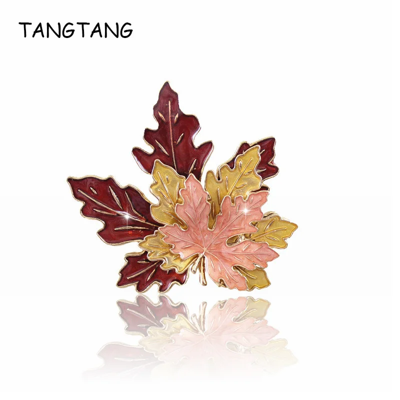 

Europe Leaf Enamel Style Beooches Pin For Women Fashion 3 Color Maple Leaf Plant Gold Clothes Jewelry Accessory Christmas Gifts