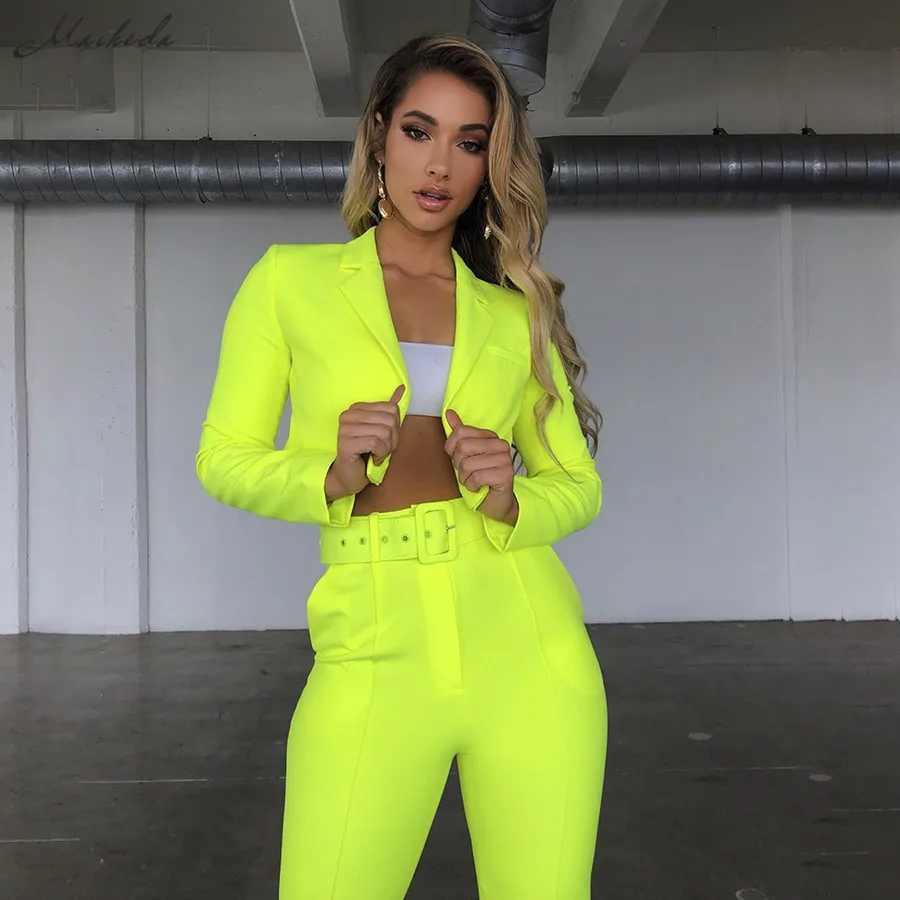 

Macheda Women Solid Thin Turn-down Collar Cardigan Coat And Pants 2 Pcs Suits Spring Autumn Ladies Casual Sets 2019 New