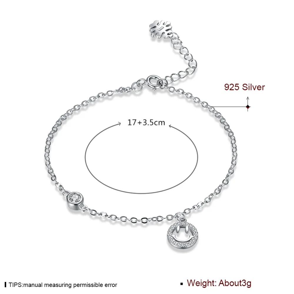 S925 Sterling Silver DIY Smile face Pandent Geometric Round Inlaid Meteorite Chain Charm Bracelet Gift For Women Couple | Украшения и
