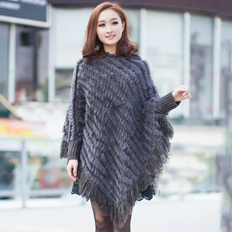 

Spring Autumn Winter Lady Genuine Real Knitted Rabbit Fur Poncho Shawls Women Female Party Wrap Pullover femme pashmina capes