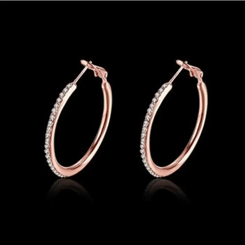 

Fashion 3 Color Gold Plated Women Round CZ Hoop Earrings Women Female Ear Jewelry Wedding Party Gift Not Allergic