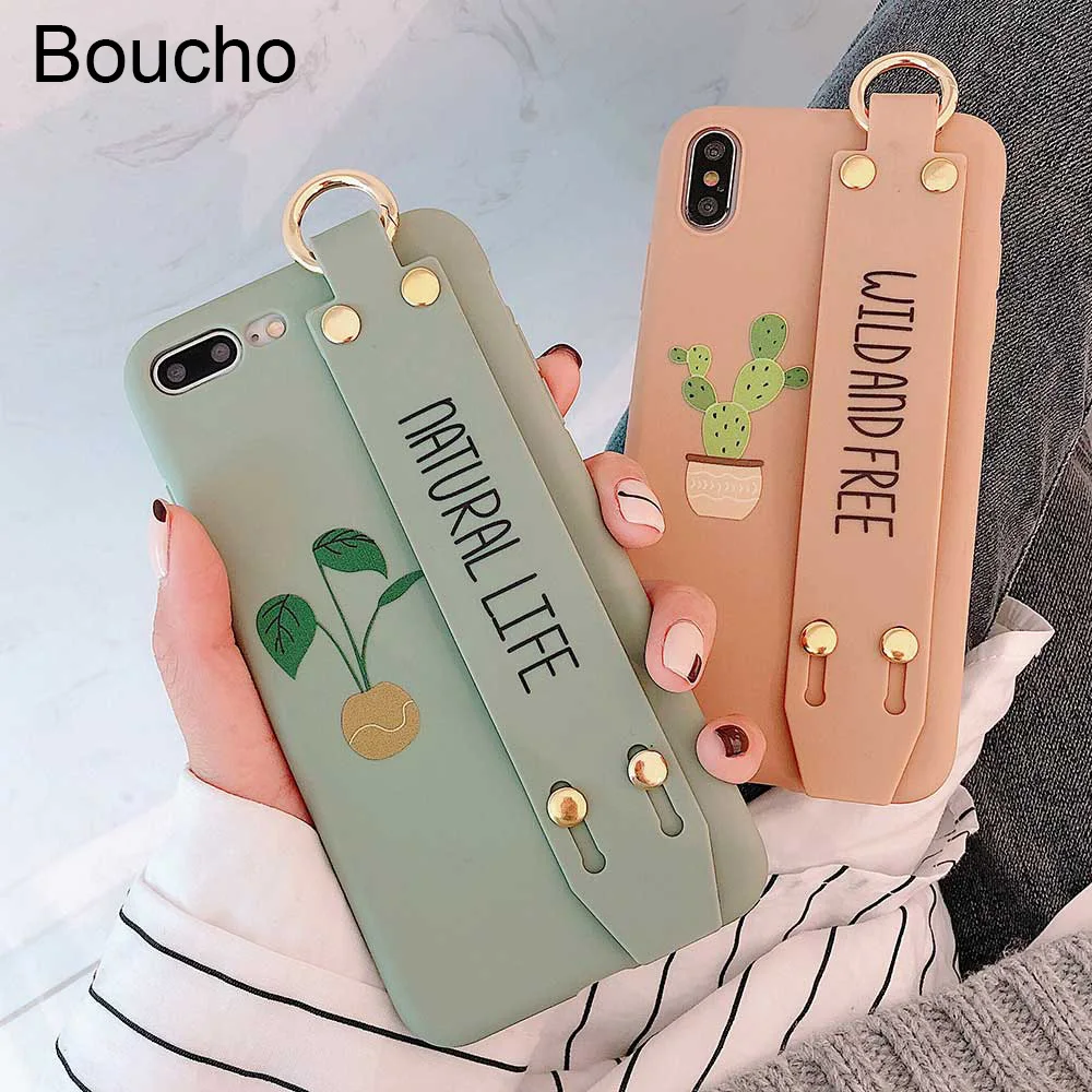 

Case For iphone 7 XS Wrist Strap Soft TPU Phone Case For iphone X Xs 11 Pro max XR 6 6s 8 plus Funny Plant Cactus Pattern Cover