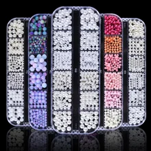 1 чехол, смешанный размер, Белый жемчуг для 3D украшения, Русалка AB гвоздики, бусины для ногтей Стразы для ногтей, художественные талисманы, ювелирные изделия, аксессуары JI785