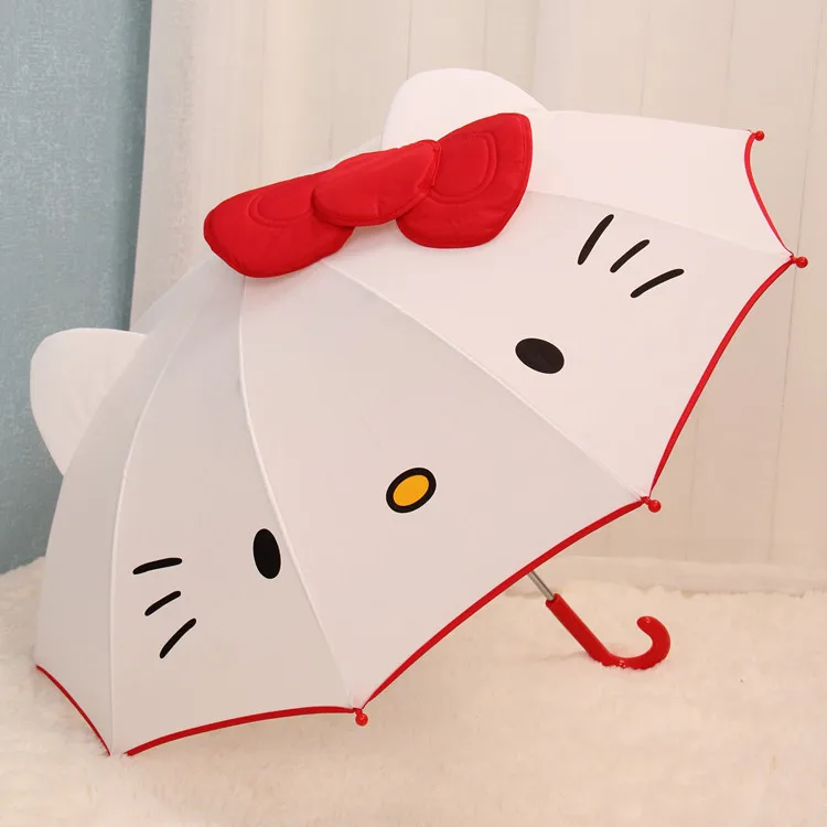 Милый мультяшный детский аниме-зонтик hello kitty, креативный длинный детский зонтик для мальчиков и девочек, детский студенческий белый зонтик - Цвет: White