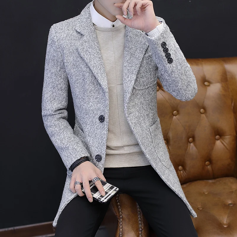 

2019 Autumn and Winter New Men's Fashion Boutique Casual Business Long Section Woolen Coat / Mens Grey Overcoat Jacket