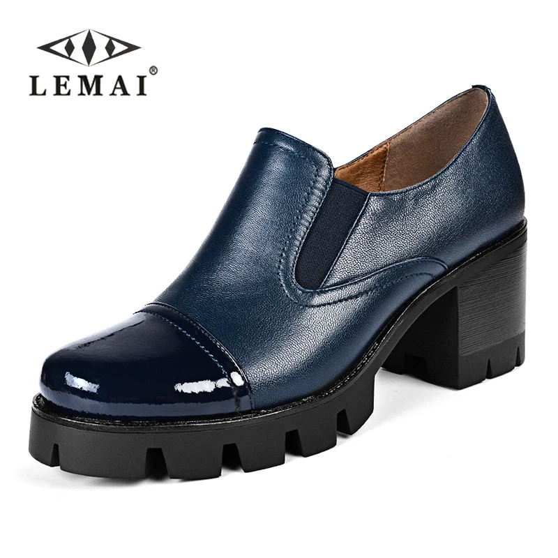 

LEMAI Women's Pumps New 2018 Women's Spring Shoes High Heels Thick Heel Platform Shoes Black Blue Square-Heeled Shoes 4 colors
