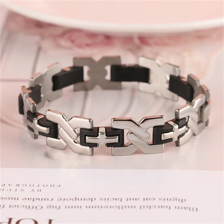 Hot Sale Simple Geometric Shape Link Chain Men Stylish Jewelry Cool Charms Bracelet Stainless Steel Punk Bangle (5)