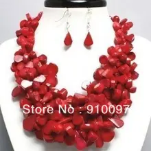 >>> Красивая КРАСНЫЙ КОРАЛЛ Костюм Коренастый Ожерелье Серьги