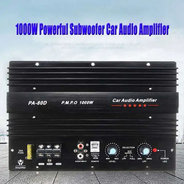 12V 1000W Mono Car Audio Power Amplifier Powerful Bass Subwoofers Amp PA80D