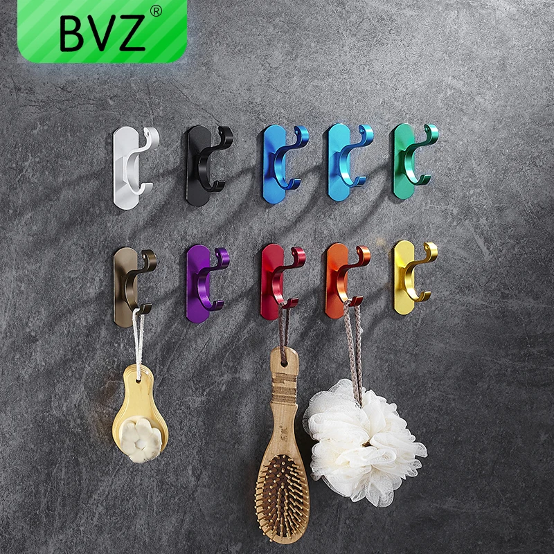 

BVZ Aluminum Wall hooks Strong Sticky Hooks Up Key Holder Kitchen Cabinet Hook Bathroom Bedroom Living room Storage