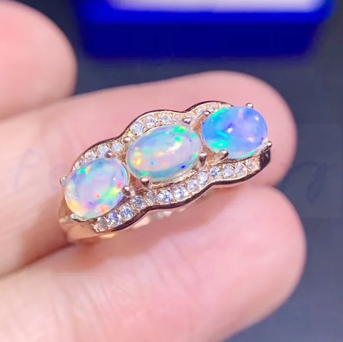 Натуральный природный опал кольцо 925 серебро 0.3ct* 3 шт драгоценный камень ювелирные изделия для мужчин или женщин# S1941917