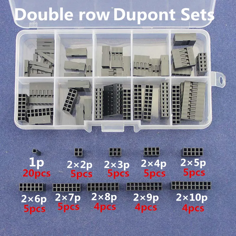 

Double row Dupont Kit 1P/2*2/2*3/2*4/ 2*5/2*6/2*7/2*8/ 2*9/ 2*10Pin Housing Plastic Shell Terminal Jumper Wire Connector set