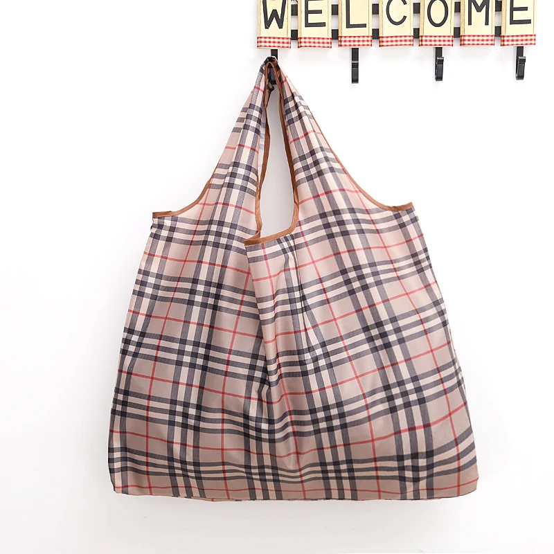 

Stripe lattice Shopping Bag Lady Foldable Oxford Cloth Reusable Fruit Grocery Pouch Recycle Organization Bag