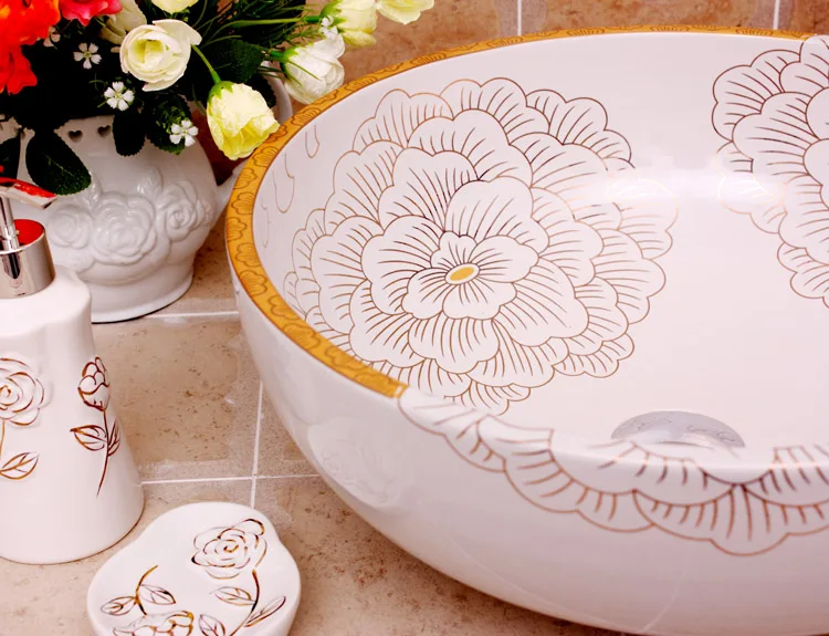 Europe Vintage Style ceramics vanity basin Art Countertop sinks vanity wash basin (6)