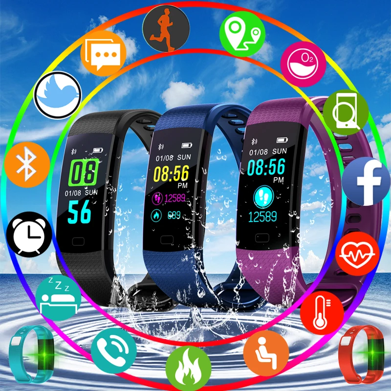 

BANGWEI Sport Bracelet Watch Women Men LED Waterproof Smart Wrist Band Heart rate Blood Pressure Pedometer Clock For Android iOS