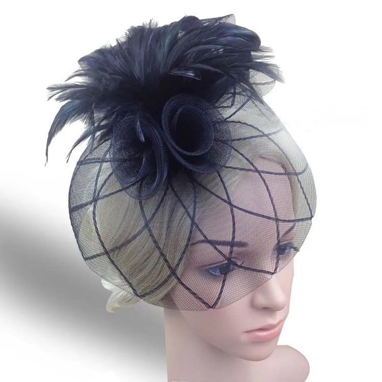 باريس usa رواج الريشة صافي غزل حزب قبعات قبعة مرحلة ريشة fascinator دبوس الشعر كليب الأسود ل سباق الخيل الكنيسة