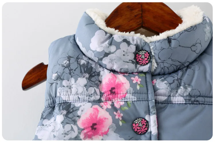 Girls Winter Turtleneck Thicken Vest Kids Floral Print Sleeveless Vest Children Clothes