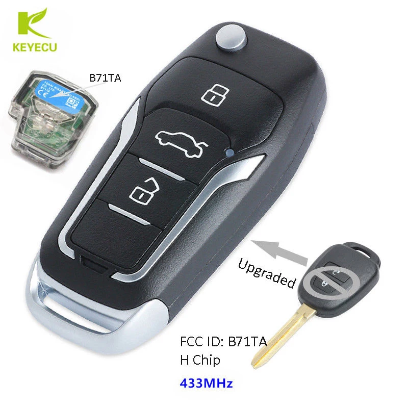 

KEYECU Replacement New Upgraded Flip Remote Fob for Toyota RAV4 2014-2015 Uncut Ignition Car Key 433MHz With H Chip FCC: B71TA