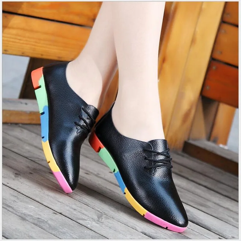 

2018 Spring Autumn Split Leather shoe women flat small white shoes Pointed Toe Casual Nurse Shoes flat student shoes