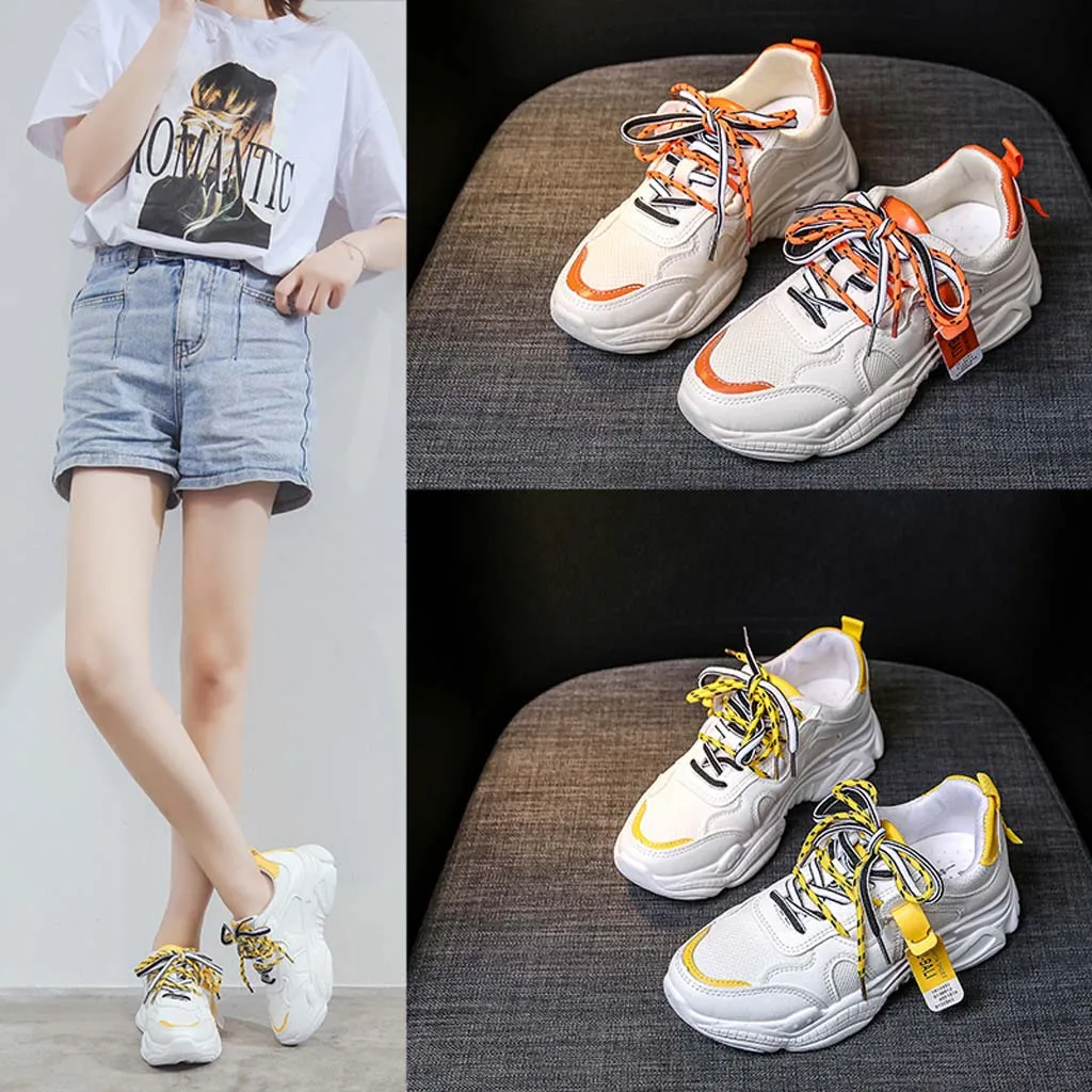 

White running shoes Lace-Up Height Increasing zapatos mujer 2019 platform shoes Versatile Soft Bottom Comfortable woman sneakers