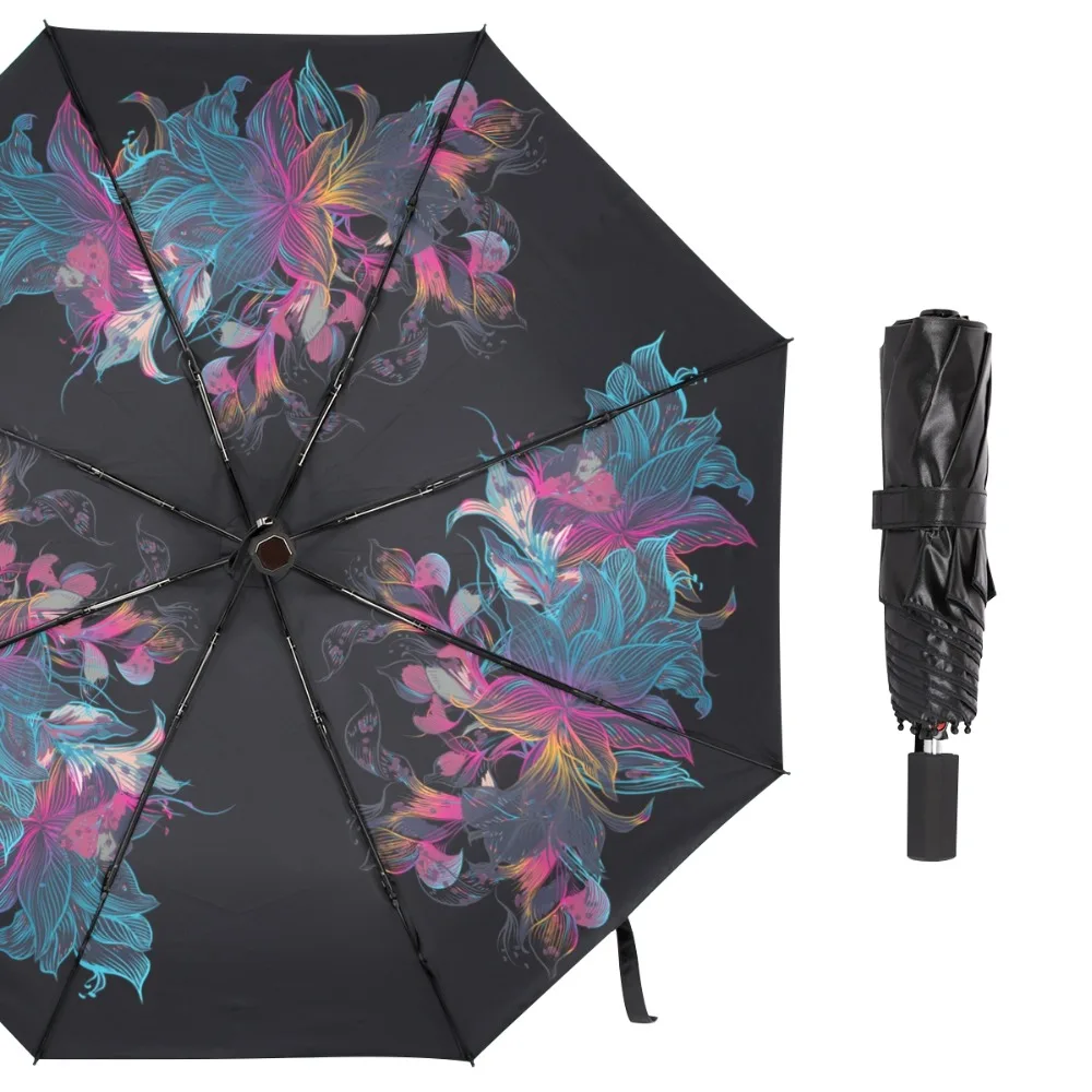 

Susino Multicolor Floral Sun Umbrella UV Protection 8 Ribs Manual Open Close Pongee Black Coating Rain Pink Folding Umbrella