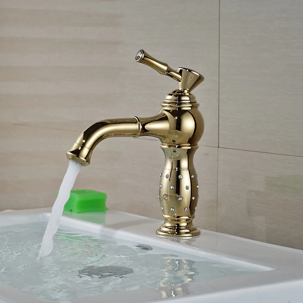 Wholesale And Retail Golden Crystal Body Deck Mounted Bathroom Basin