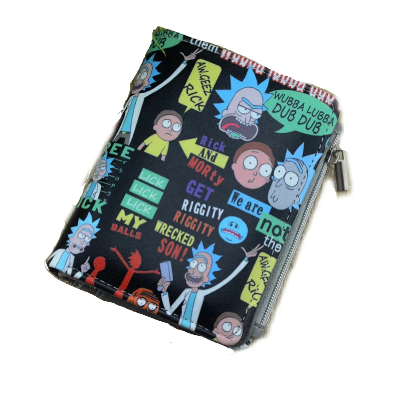 

Cartoon Anime Rick and Morty wallet Men Women Boys Girls Short Bi-Fold Button Wallet Coin Holder Black PU Leather coin Purse