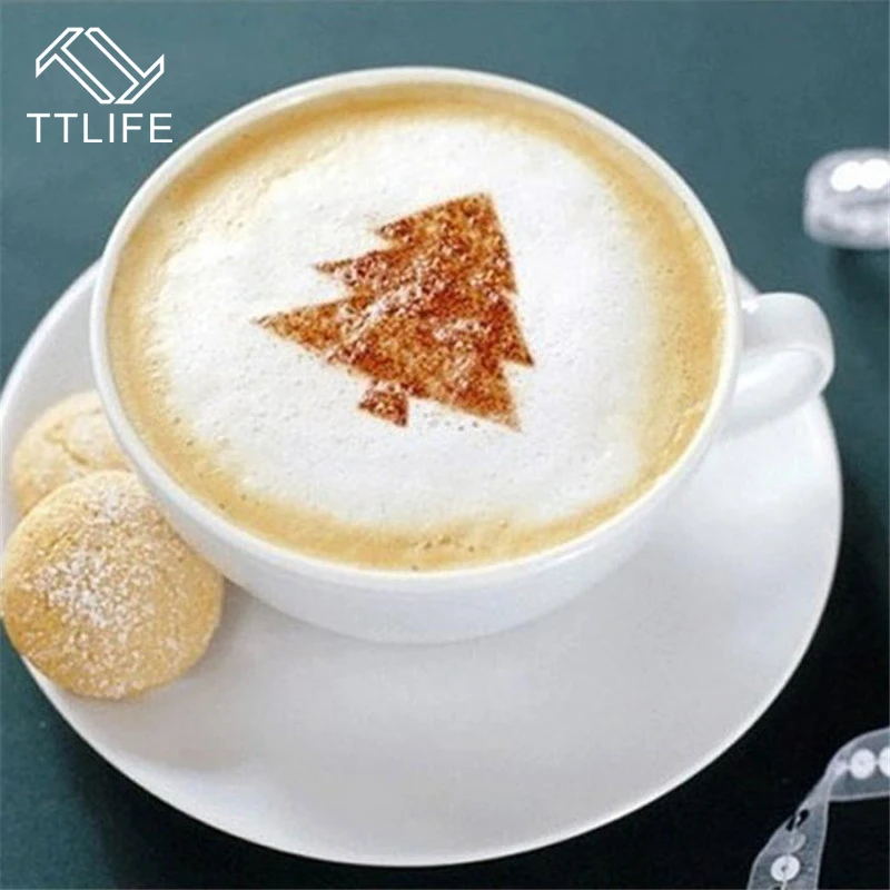 

TTLIFE New 16Pcs/Set Coffee Drawing Molds Printing Model Sprinkle Powder Mats Utensils Tools Coffee Accessories