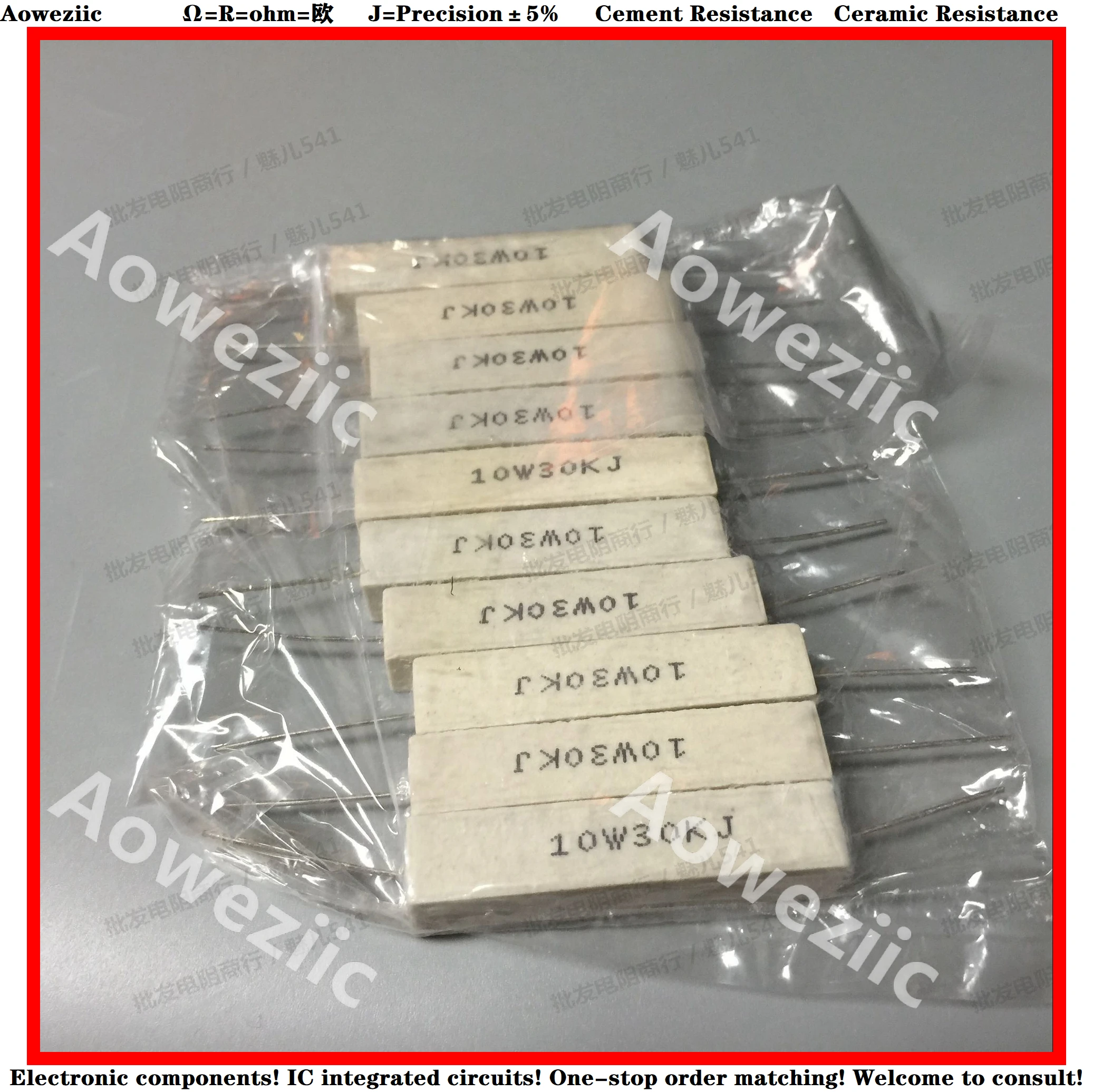 

10Pcs RX27 Horizontal cement resistor 10W 30K ohm 10W30KJ 10W30K 30000 ohm Ceramic Resistance precision 5% Power resistance