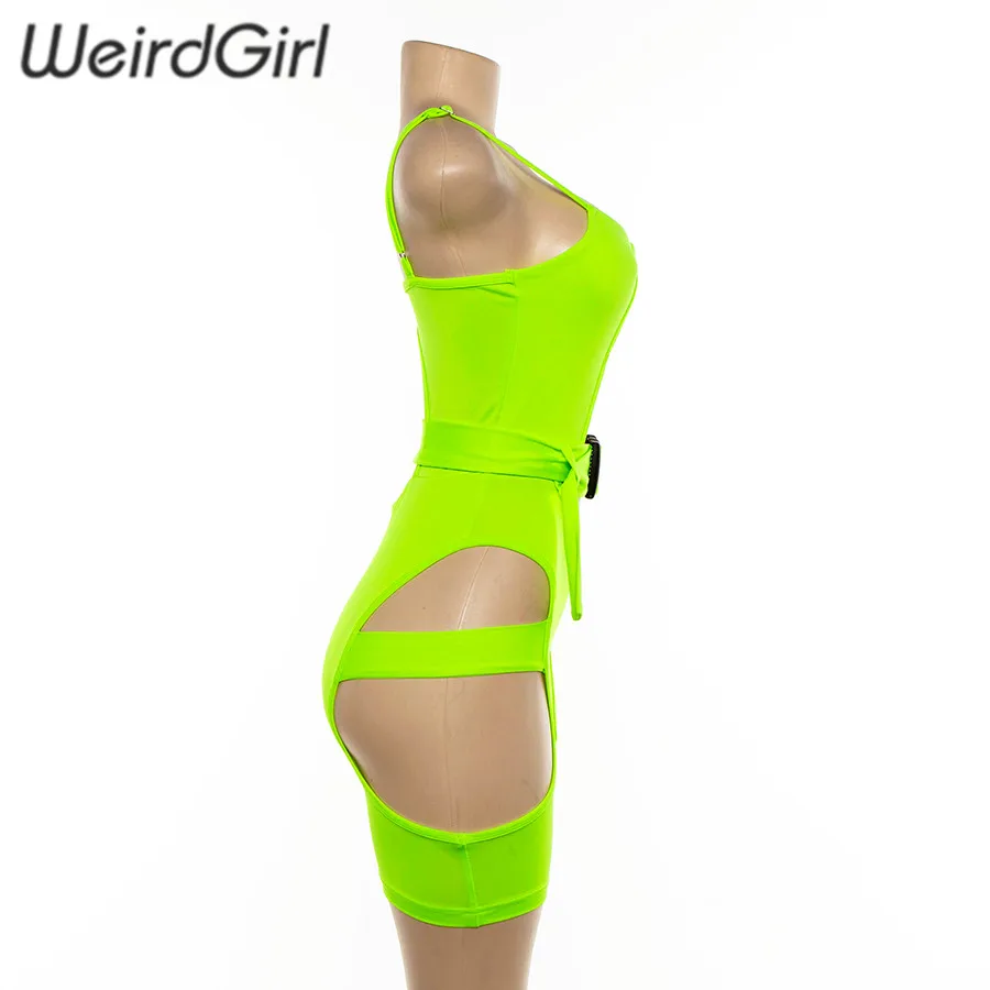Weirdgirl Женский Игровой костюм пикантные Модные выдалбливают неоновый зеленый тонкий спинки без бретелек уличная фитнес Леди Спортивная
