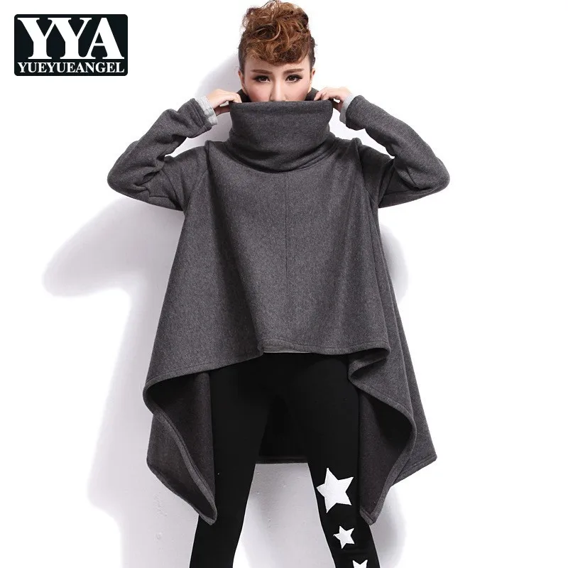 Новинка 2019 года Осень Зима Водолазка с длинным рукавом свободный крой нерегулярные толстый свитшот для женщин Мода Пуловеры для хип хоп