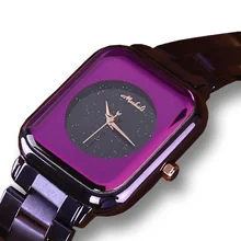 Women Stainless Steel Purple Wrist Watches Rectangle Simple Luxury Brand Quartz Watch Ladies Dress Watch Relogio Feminino