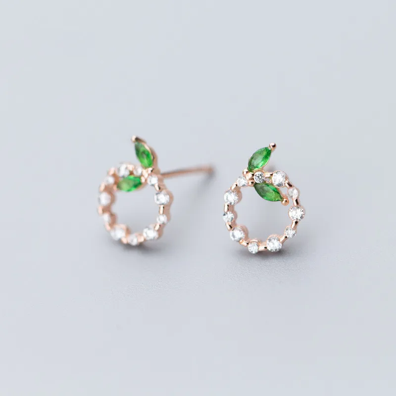 

925 Sterling Silver Round Green Leaf Stud Earrings for Women Wedding Gift Brincos Hypoallergenic Sterling-silver-jewelry eh794