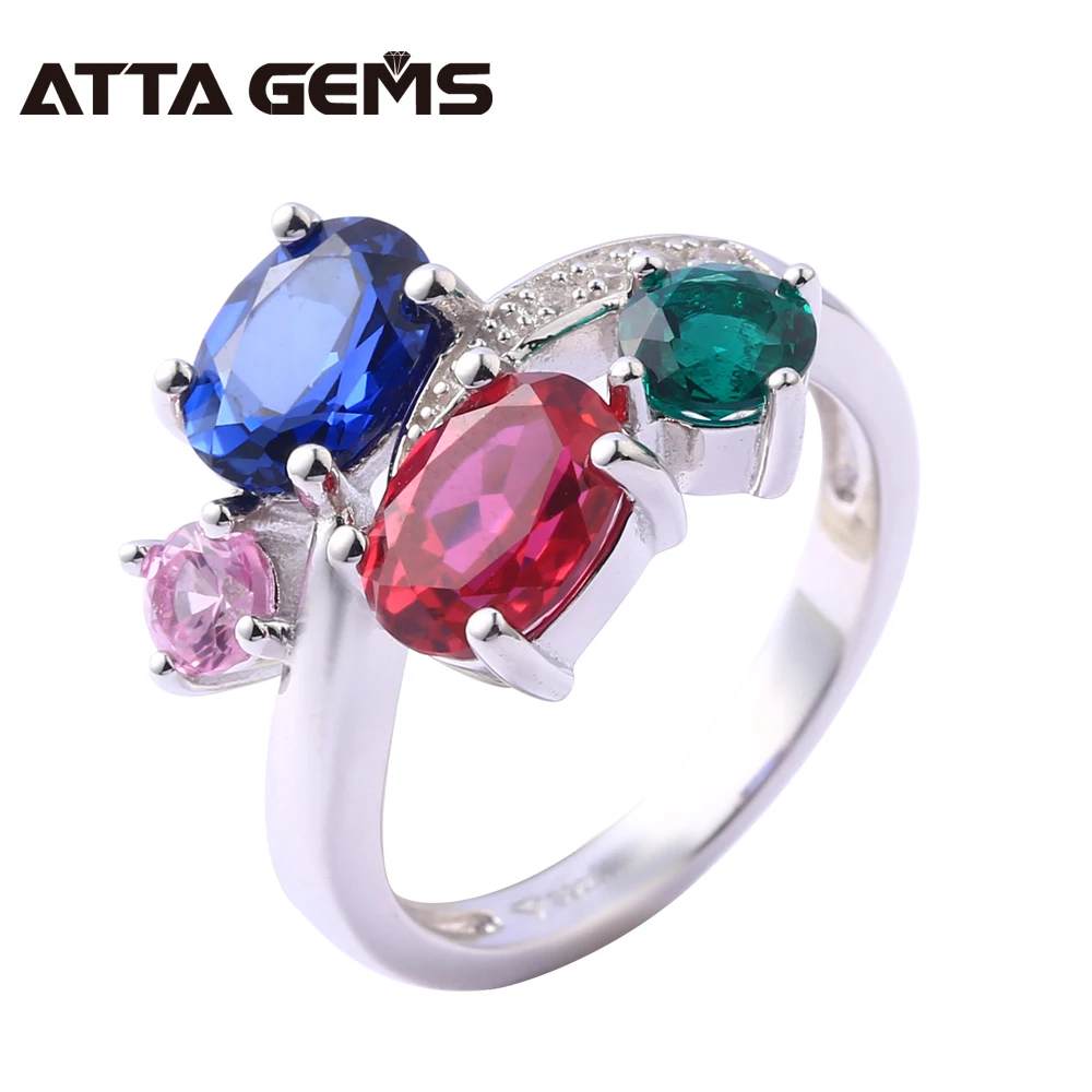 Sapphire Ruby Sterling Silver Rings for Women Wedding Engagement 4.8