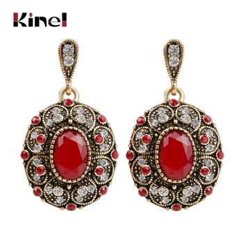 

Kinel Fashion Bohemia Earring Unique Ancient Gold Color Mosaic AAA Crystal Big Oval Earrings For Women Vintage Jewelry 2017 New