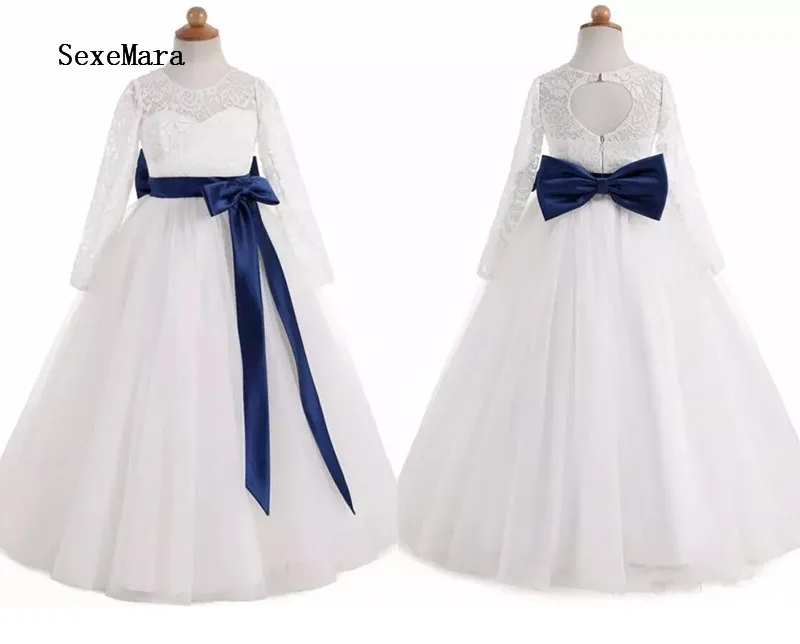 

Real Pictures Beautiful Flower Girls Dresses Ball Gown Tulle with Ribbon Keyhole Back Girls First Communion Dress Birthday Gown