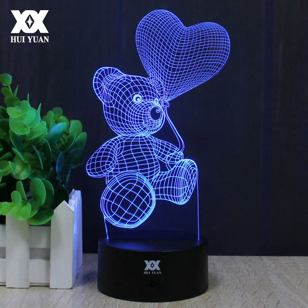 

Teddy Bear Love Balloon 3D Lamp Romantic Night Light LED Decorative Table Lamp Colorful Color Change Couple Memorial Day Gift