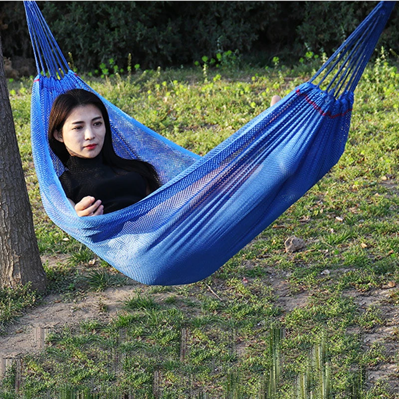 

Six Colors Outdoor Camping Hammock Dormitory Bedroom Ice Silk Hammocks Breathable Swing with Tied Rope