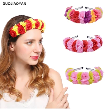 

DUOJIAOYAN flower headband accessories festival women hair hoop rose wedding plastic garland birdal floral wreath