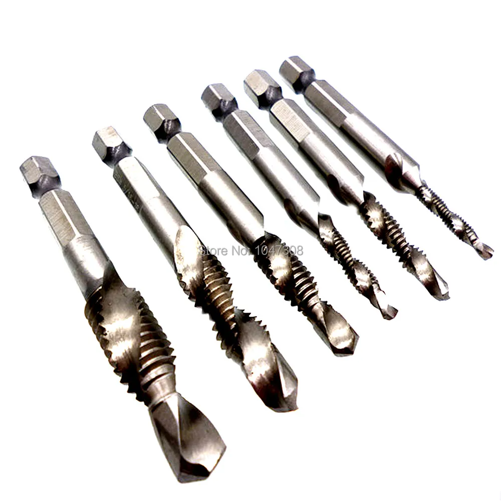 6pcs Sae Drill Tap Hss Deburr Bit Machine Screw Plug Taps Hex Drive Countersink Plug Tap Sae 1/8