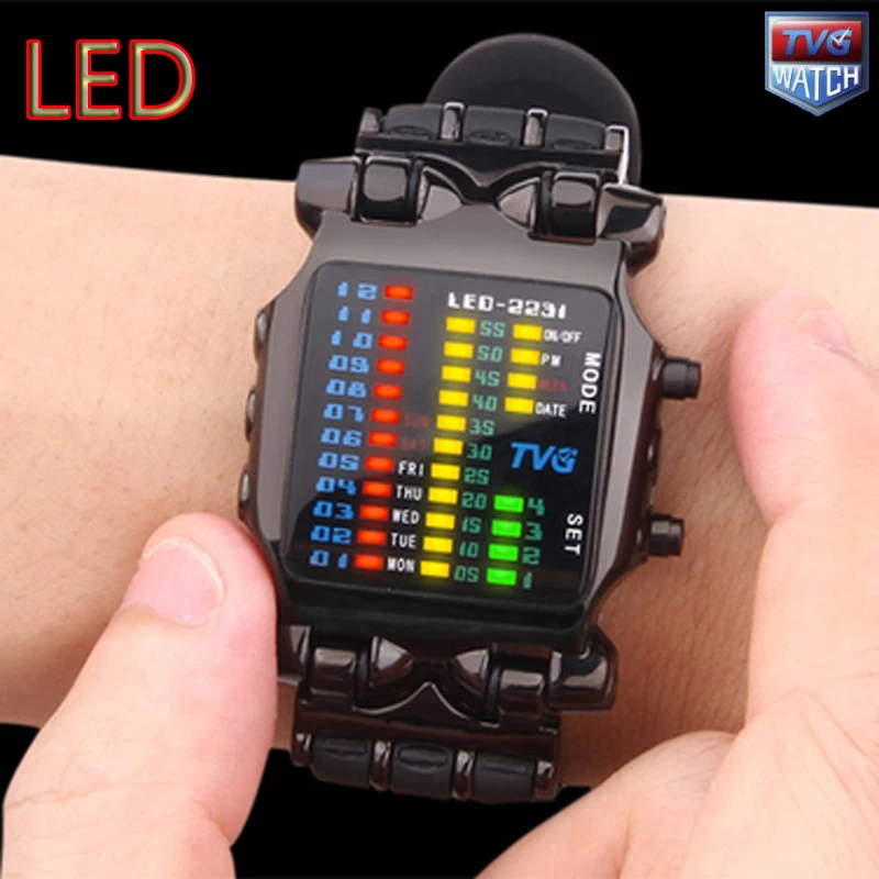TVG رجل 2019 جديد أزياء 100FT للماء ووتش الرجال متعدد الألوان ضوء LED الرقمية الرياضة ووتش هدية Relogio Masculino