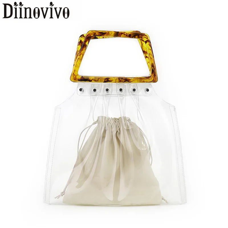 

DIINOVIVO New Beach Bag Acrylic Handle Design Women Clutch Transparent Bag PVC Small Female Bag With Handle Casual Tote WHDV1011