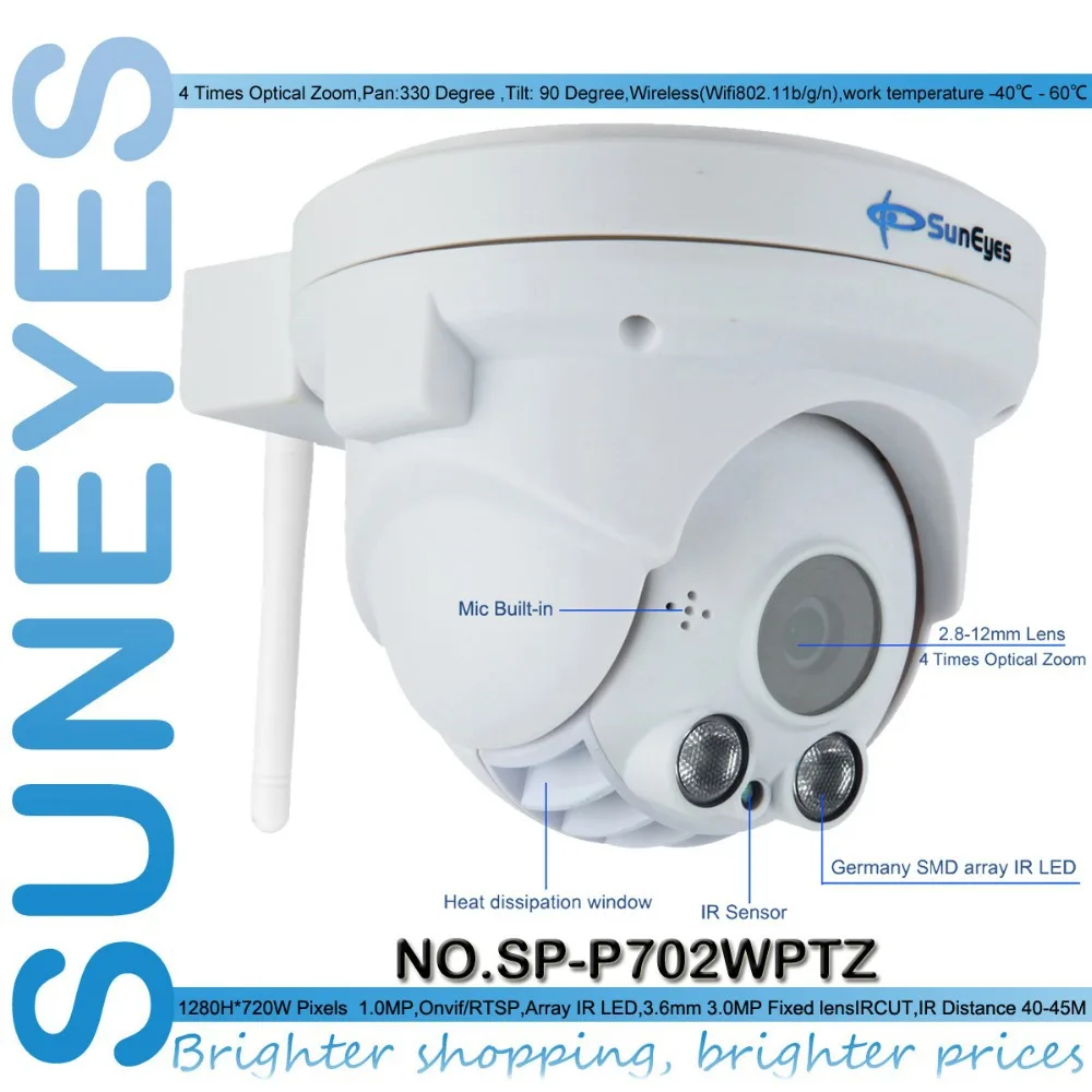SunEyes SP P702WPTZ 720 P HD Wi Fi Беспроводная Купольная Ip камера PTZ ONVIF Pan/Tilt/Zoom с Micro SD Слот
