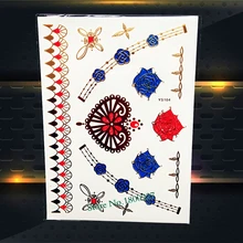 Sexy Summer Beach Makeup Gold Metallic Tattoo Blue Rose Bracelet Design Waterproof Fake Jewelry Temporary Tattoo Sticker PYS-104