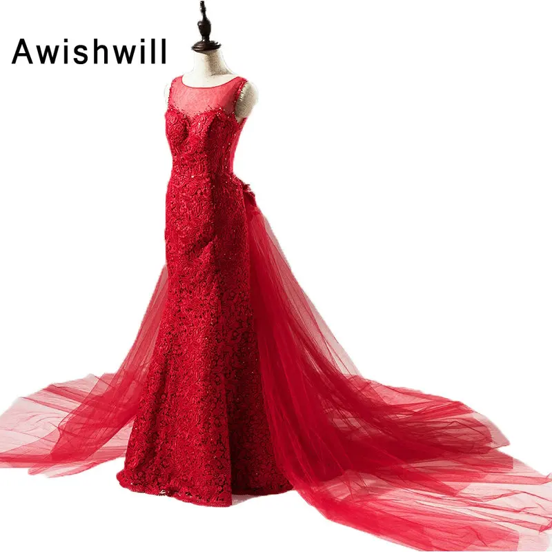 red gown with long train