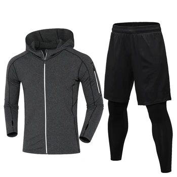 

2018 YD New Warm With Velvet Running Set Men Jacket+Fake Two Pieces Sport Suit Men Gym Clothing Outdoor Training Sportswear
